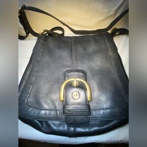 Coach Black Leather Bag with Gold Accents